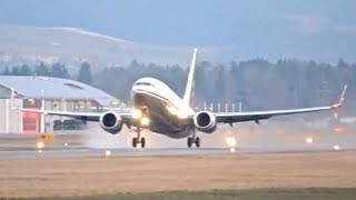 Boeing 73779U BBJ Amazing Jet Blast Takeoff at airport BernBelp HD [upl. by Ami]