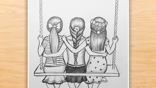 Best Friends Drawing Easy  BFF Drawing  Friendship Day Drawing Pencil Drawing  Easy Drawing [upl. by Zetnahs978]