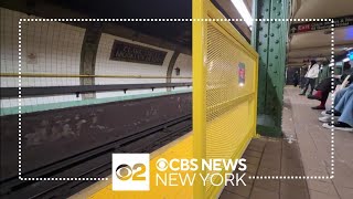 Platform barriers being installed at Clark Street station in Brooklyn [upl. by Yesnek]