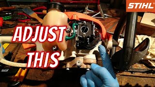 DO YOU KNOW This Hidden STIHL Carburetor ADJUSTMENT STIHL HS 45 [upl. by Einohpets]