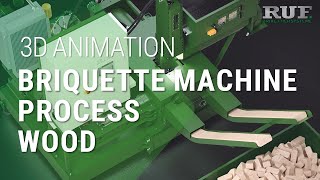 Wood briquette machines  Wood chip briquetting with RUF  3D visualization of the process [upl. by Addiel]