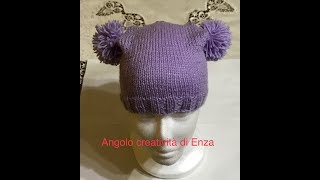 Cappello ai ferri con pon pon Maglia facileKnitted hatSombrero de punto [upl. by Wurtz]