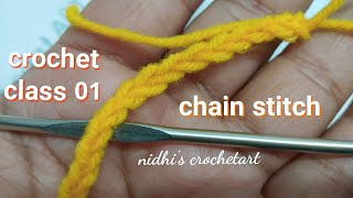 Crochet class 01 for beginners  chain stitch [upl. by Ally]