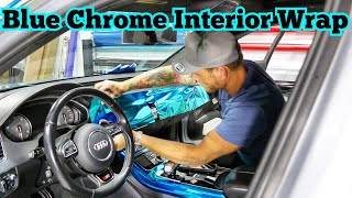 Difficult  Interior Vinyl Wrap In Light Blue Chrome Audi S8 [upl. by Ennayar407]