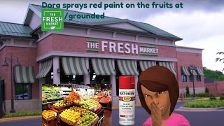 Dora sprays red paint on the fruits at the fresh marketgrounded [upl. by Chrystal702]