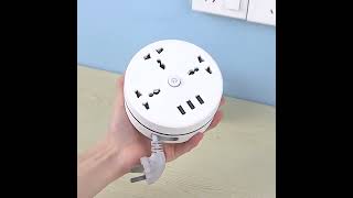 Round Universal Power Strip Portable Extension Cord Socket Plug USB Phone Charger With 3 USB Cable [upl. by Ailis]