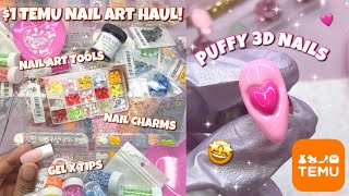 HUGE AFFORDABLE TEMU NAIL SUPPLY HAUL  CHARMS NAIL ART amp ORGANZATION  HEART PUFFY NAILS [upl. by Barfuss]