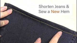 How to Hem Jeans  Hand Sew a New Hem w Gold Thread  Hemming Tutorial  Sewing for Beginners [upl. by Yawnoc]