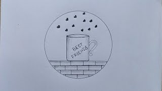 Friendship day drawing easy Best friend in Cup drawing Pencil drawing Circle drawing [upl. by Idahs]