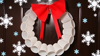 Recycled Christmas Crafts  Plastic Cups Wreath  Christmas Tree Ornaments [upl. by Kohcztiy]