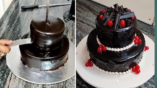 Eggless Two Tier Chocolate Cake  Dark Chocolate Cake Design [upl. by Alauqahs7]