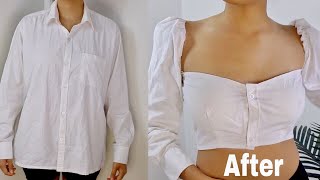 DIY PUFF SLEEVE TOP FROM MEN’S SHIRT  Thrift flip Ep8 Clothes Transformation  OLD CLOTHES TO NEW [upl. by Avon701]