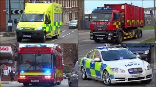 Specialist Fire Trucks Police Cars and Ambulance vehicles responding with siren and lights [upl. by Lura]