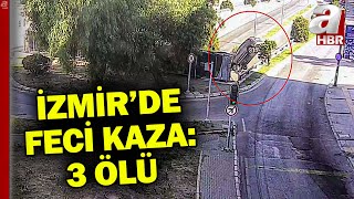 İzmirde feci kaza kamerada Araç köprülü kavşaktan düştü 3 ölü 2 yaralı  A Haber [upl. by Marlin314]