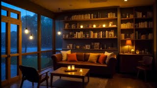 Cozy Reading Nook Ambience with Relaxing amp Soothing Music  Rain on Window and Dim light for Sleep [upl. by Aicilet]