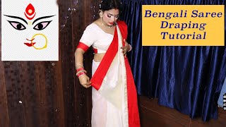 Traditional Bengali Saree Draping For Durga Puja  Easy Bengali Saree Draping Tutorial [upl. by Milty67]