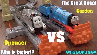 Thomas amp Friends The Great Race Railway Race Set Playtime Gordon VS Spencer [upl. by Llevad]