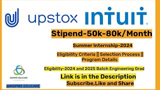 Upstox Summer Internship 2024  Intuit Summer Internship 2024  Internship for 2024 and 2025 Batch [upl. by Suoivatco974]