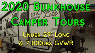 2020 Bunkhouse Travel Trailer Tours  All Under 7000lb GVWR [upl. by Airtemak]