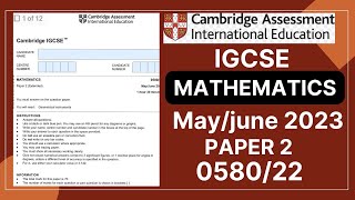 IGCSE MATHS PAPER 2 MayJune 2023  058022  Solved [upl. by Mays]