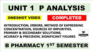 Unit 1 Analysis Complete  Pharmaceutical analysis 1st semester  Carewell Pharma [upl. by Lavine621]