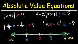 Solving Absolute Value Equations and Inequalities  Number Line amp Interval Notation  Algebra [upl. by Guise]