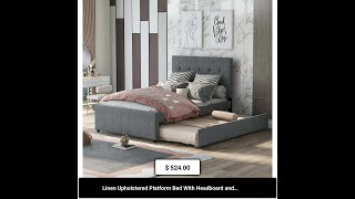 Linen Upholstered Platform Bed With Headboard and Trundle Full [upl. by Acirahs800]