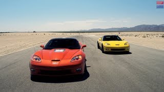 Showdown  2013 Chevrolet Corvette ZR1 vs 2013 Chevrolet Corvette Z06  CAR and DRIVER [upl. by Tevlev255]