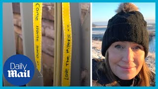 Missing mother Nicola Bulley Handwritten messages on yellow ribbons on River Wyre bridge [upl. by Ynafetse651]