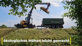 Mecalac 11MWRST5 GreenJob Mobilbagger mit Herder Mähkorb für das ökologische Mähen von Böschungen [upl. by Llered]