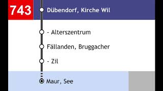 VBZ Ansagen  743  ZH Stettbach  Kirche Wil  Fällanden  Maur [upl. by Bolger110]