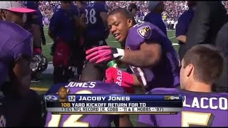 Jacoby Jones 108 YARD KICK RETURN vs Cowboys [upl. by Annodam711]