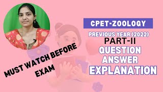 Previous Year CPET Zoology Questions PartIIQuestion answer Discussioncpetzoology cpet2024 [upl. by Aelgna]