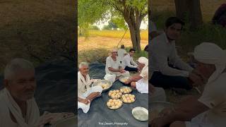 दाल बाटी चूरमा ओर बाजरी कटाई की ला 😍rajasthan farmer foodevent village deshi [upl. by Lledor]