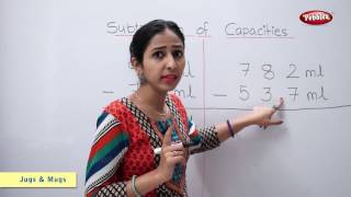 Subtraction of Capacities Litres Millilitres  Maths For Class 2  Maths Basics For CBSE Children [upl. by Arataj]