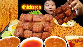 Crispy Fried Pork Mukbang Eating Chicharon With Spicy Cheesy Noodles Eating Show Nepali Mukbang [upl. by Allrud]