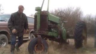 John Deere Model A second time started since 1997 trying to get it moved and up to the shop [upl. by Alimac]