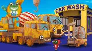 Cleaning Muddy Construction Trucks in the Car Wash with Geckos Garage  Diggers for Children [upl. by Dwaine]