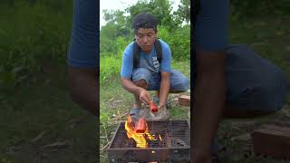 Outdoorfood SIMPLE BUT USEFUL Eat Hotdog In Forest camping outdoor bushcraf forest survival [upl. by Ardnait]