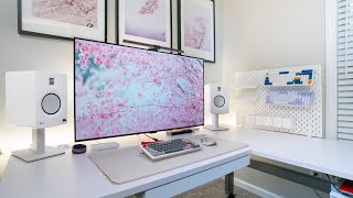 ULTIMATE Minimal White Desk Setup [upl. by Madelin696]