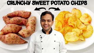 CRUNCHY amp EASY SWEET POTATO CHIPS  10 MIN RECIPE  SHAKKARKANDI WAFERS  CookingShooking [upl. by Ielak256]