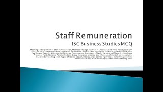 Staff Remuneration  MCQ  Business Studies ISC  Chapter 8 [upl. by Benjy]