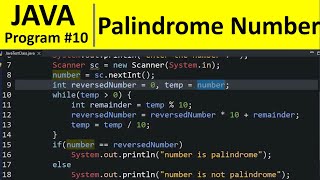 Java Program 10  Palindrome Number in Java [upl. by Bradan274]