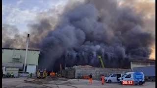 Fire crews tackle 500 tonnes of burning waste UK [upl. by Acirred]