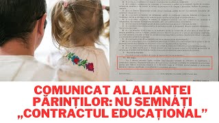 Comunicat al Alianței Părinților Nu semnați „contractul educațional” [upl. by Auhoj76]