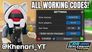 🤑NEW ALL WORKING CODES FOR CAR DEALERSHIP TYCOON NOVEMBER 2023 cardealershiptycoon [upl. by Elaynad405]