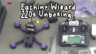 Unboxing and First Look Eachine Wizard X220S FPV Racer RC Drone Omnibus F4 [upl. by Adekan]