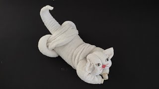 How to make a Cat using towel  towel folding  towel art  towel origami [upl. by Euphemia206]