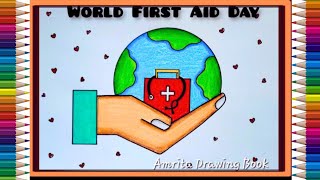 World First Aid Day Drawing  First Aid box drawing First Aid Kit Drawing  First Aid Day Poster [upl. by Chiquia388]