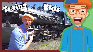 Trains for Children with Blippi  Steam Train Tour [upl. by Aehsal118]